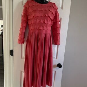 Dainty Jewells Coral Scallop Layer Pleated Midi Dress